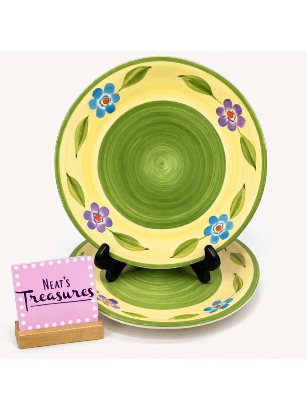 Royal Norfolk RNF6 Ceramic Blue Purple Flowers Floral Green Yellow Plate Set 2